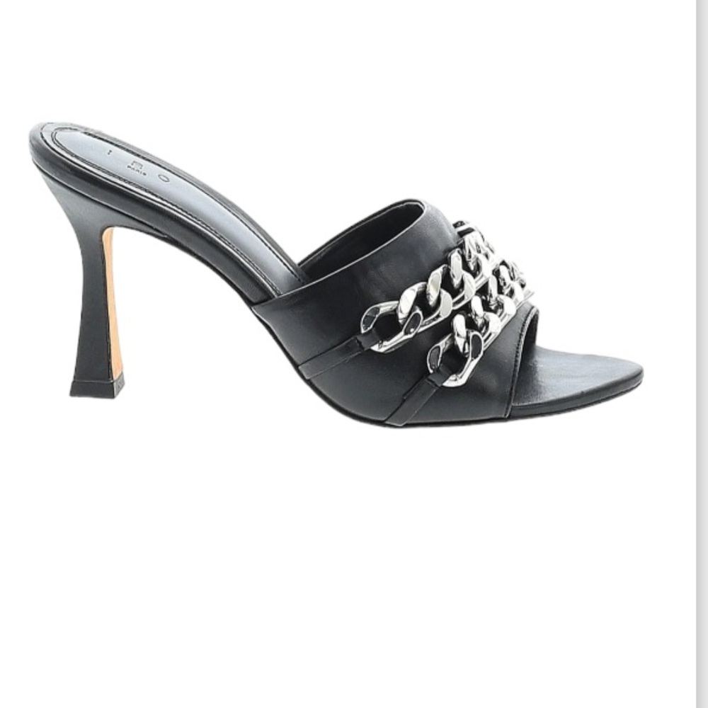 NEW IRO Paris black leather heeled sandals with silver chains 39/8.5